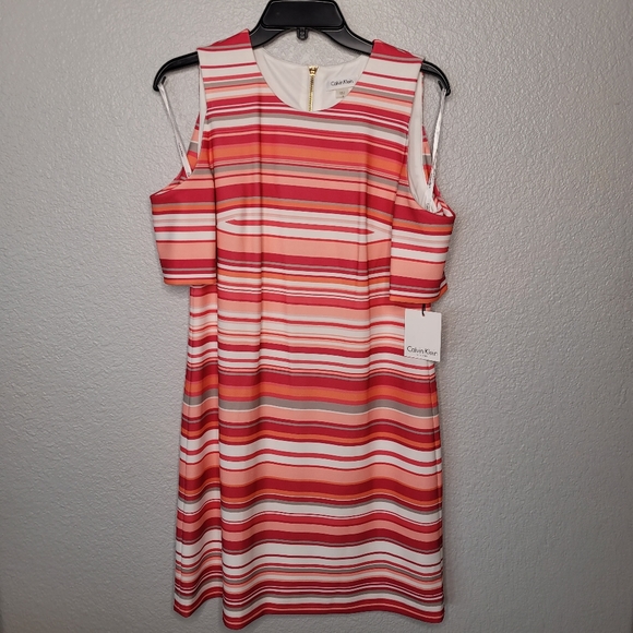NWT Calvin Klein Cold Shoulder Striped Dress - Picture 7 of 7